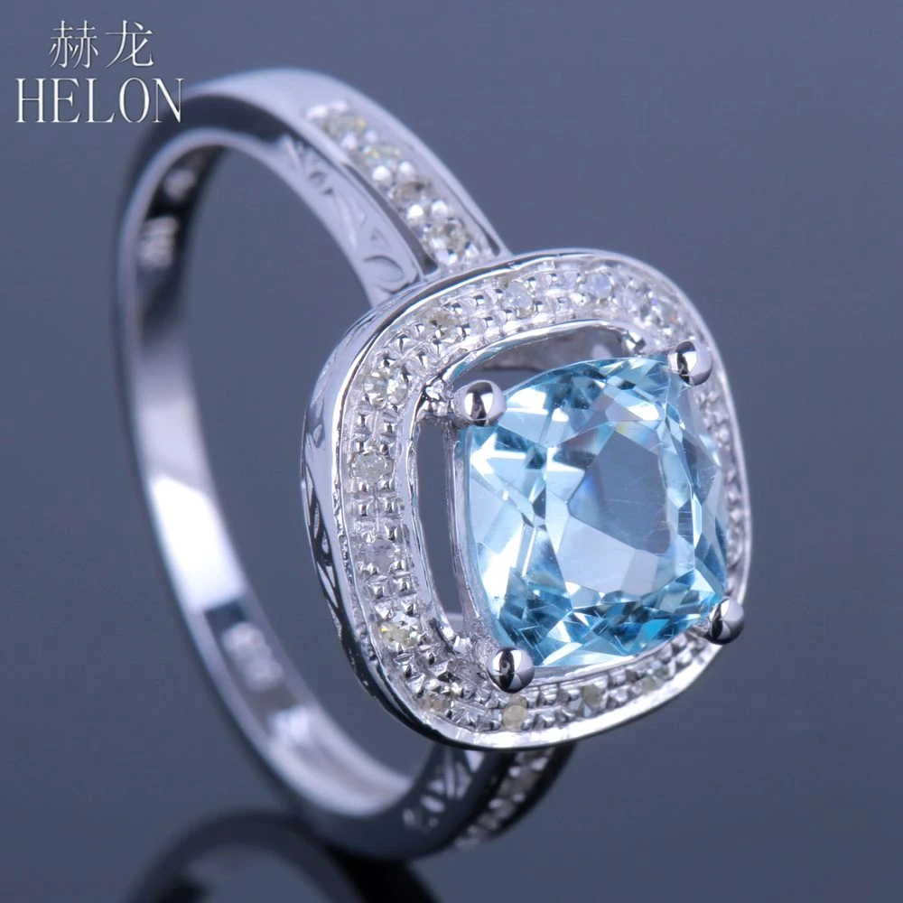 Стерлинговое Серебро 925 безупречная огранка для подушки 1.9ct натуральный настоящий Небесно-Голубой топаз бриллиант обручальное кольцо для женщин хорошее ювелирное изделие