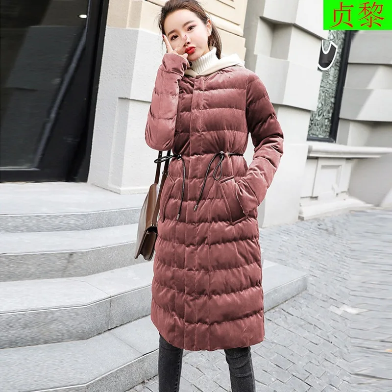 

2018 Winter New Style Korean-style Gold Velvet Cotton Coat Women's Mid-length Slim Fit Waist Hugging Cotton-padded Jacket-Style