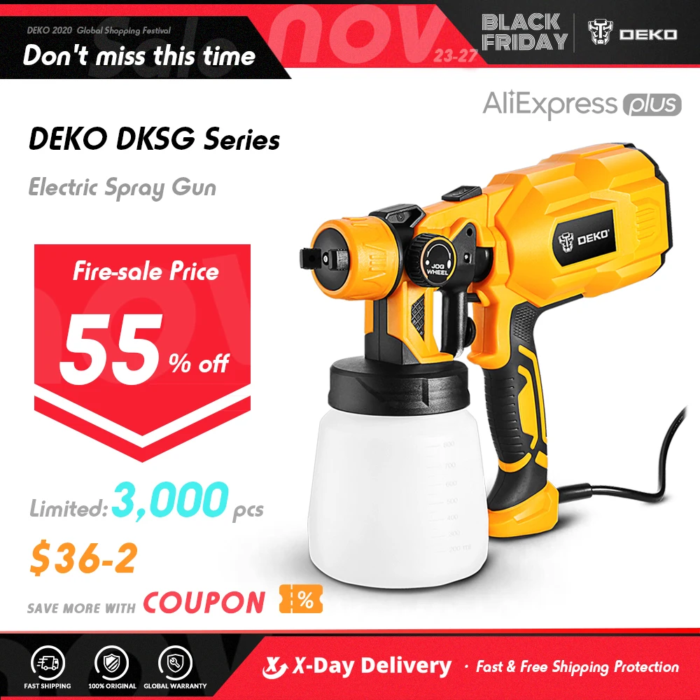 DEKO DKSG55K1 220V Ручной распылитель краски Пистолет высокой мощности 550W с 3