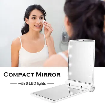 

5Colors Folding Makeup Mirror Women Outdoor Portable Cosmetic ABS Plastic Foldable Mirror With 8Led Lighting Lamps Makeup mirror
