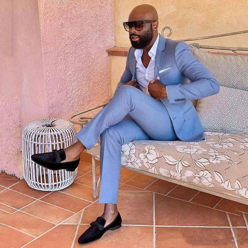 

(Jacket+Pants)Blue Casual Business Men Suits for Wedding Suits Man Tuxedos Slim Fit Notched Lapel Terno Masculino costume homme