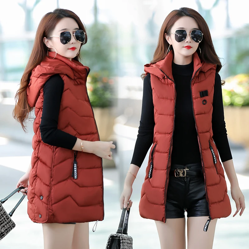 Solid Coletes Vadim Vest Women Colete Feminino Winter New Women's Slim Slimming Cotton In The Long Section Of Warm Hooded