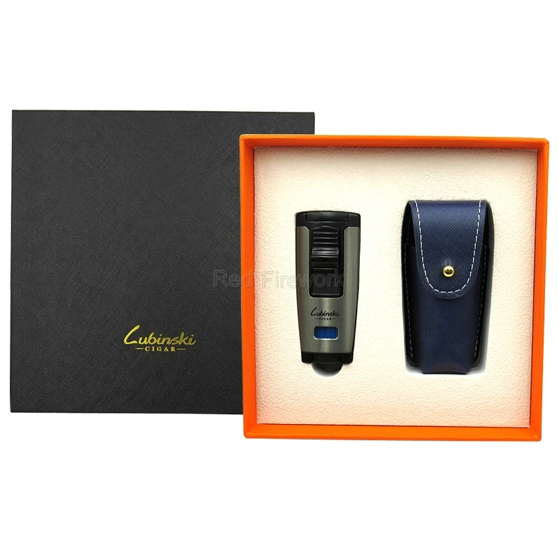 

LUBINSKI Business Refillable Jet Blue Flame Cigar Lighter Metal Windproof Cigarette Torch Smoking Gift Set Lighters Fit COHIBA