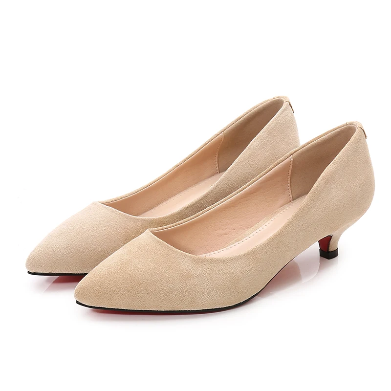 Big Size 34-43 Woman Shoes Flock Leather Med High Heels Women Pumps Stiletto Women's Work Shoes Pointed Toe Wedding Shoes F0004 2