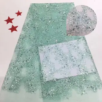 

2019 green High quality African tulle lace fabric fashion sequins embroidered French net lace for party dress