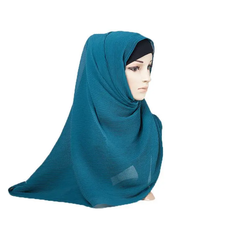 

Women Plain Bubble Chiffon Pleated Crumple Wrinkle Crinkle Scarf Shawl Hijabs Shawls Scraf for Muslim Lady 24 colors