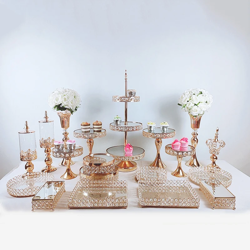 3pcs-19pcs Gold Cake Stand Set Cupcake Tray Cake Tools Home Decoration Dessert Table Decorating Party Wedding Display