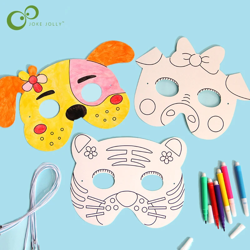 Máscara de pintura de animales de dibujos animados para niños, mascarilla DIY de Color para guardería, grafiti, manualidades artísticas de juguete, juguetes creativos de dibujo para niños, GYH, 8 Uds.
