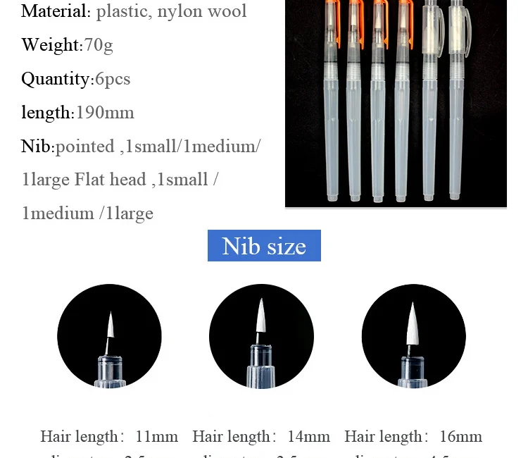 Портативная Акварельная кисть для краски мягкая 6 шт./компл. многоразовая чернильная ручка картина с каллиграфией инструмент Искусство Кисть для рисования, ручка подарок для студентов