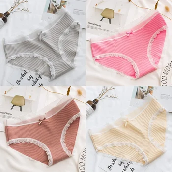 

2019 New Waist Briefs Japanese Sweet Cotton Underwear Women Lingerie Simple Large Size Ladies Lace Candy Color Cotton Panties