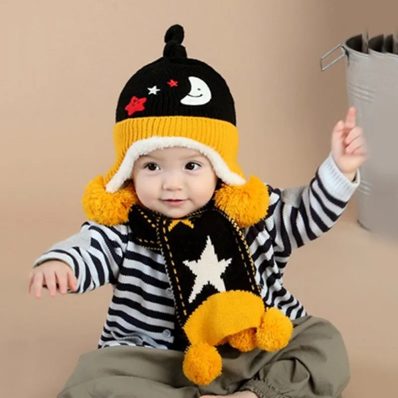 Smartbabyme 2 шт. Осень Зима Детские наборы шапка с шарфом малышей Дети Зимний шарф шапка комплект шерсть вязаный крючком шапка ушанка+ шарф