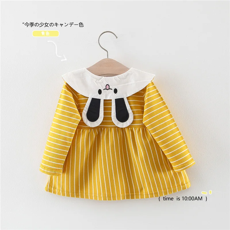 Yellow Платье для маленьких девочек Хлопковые Платья для новорожденных с длинными рукавами для маленьких девочек, полосатые Мультяшные игрушки для дня рождения, Повседневное платье - Цвет: Yellow