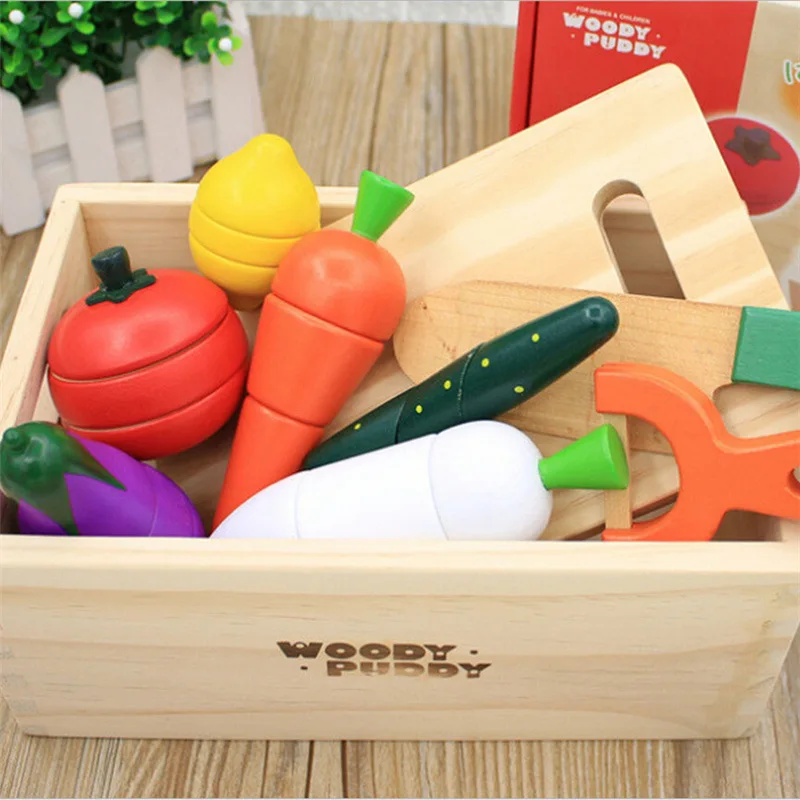 

Wooden Children'S Educational Early Childhood Play House Toys Wooden Box Emulational Fruit Cutting Game & Vegetable Slicer