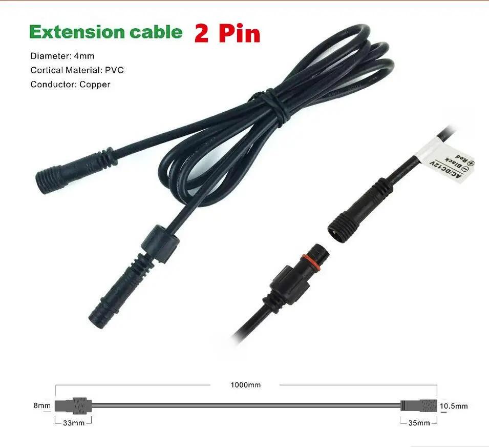 

2 Pin Waterproof Connector Adapter Screw locking Electrical Wire Connector Plug Waterproof lighting Extension Cable Free shippin