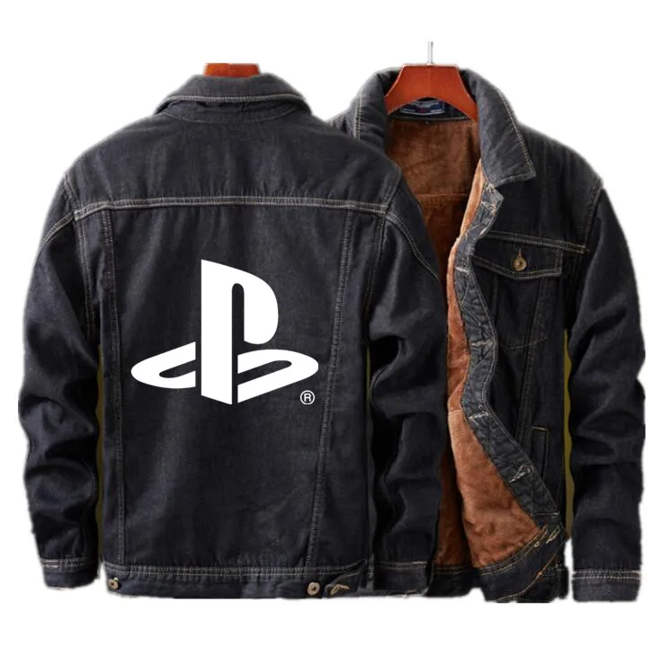 K Зимняя мужская теплая флисовая джинсовая куртка для Playstation, модная мужская джинсовая Повседневная куртка-бомбер в стиле хип-хоп, ретро, уличная одежда - Цвет: K