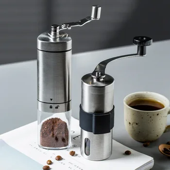 

Silver Coffee Grinder Mini Stainless Steel Hand Manual Handmade Coffee Bean Burr Grinders Mill Kitchen Tool Grinders