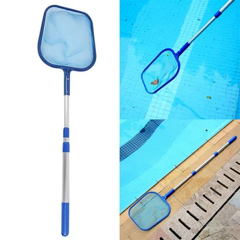 

Slippery net rake fine net cleaning telescopic rod for swimming pool pond tub fountain fish tank sturdy frame durable