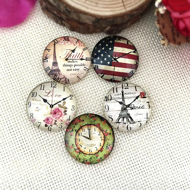 

10pcs/lot 10-25mm Mixed Clock Photo Cabochon Round Glass Patch Pendants Setting DIY Charms Accessories Jewelry Making fingdings