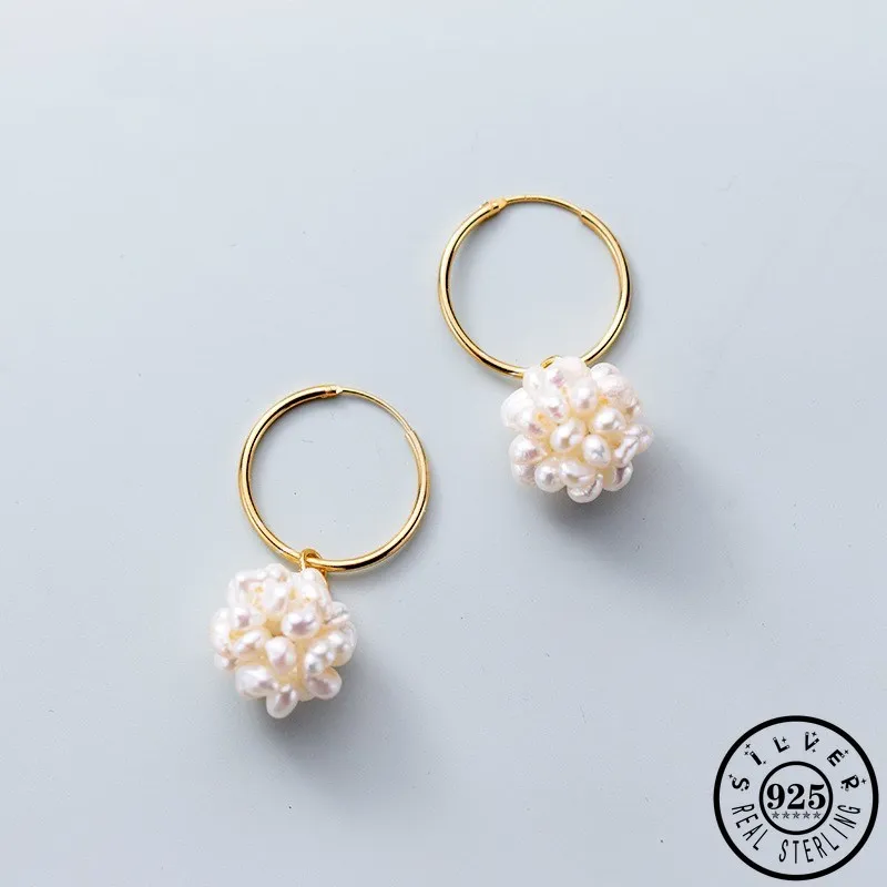 925 Sterling Silver Unique Baroque Natural Freshwater Pearls Pendant Gold Color Plated Hoops Earrings for Women | Украшения и