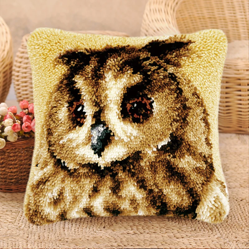 Cartoon Animal Series Handcraft Cross Stitch Crochet Stitch Pillow DIY Coarse Wool Embroidered Carpet Unfinished Pillow Material