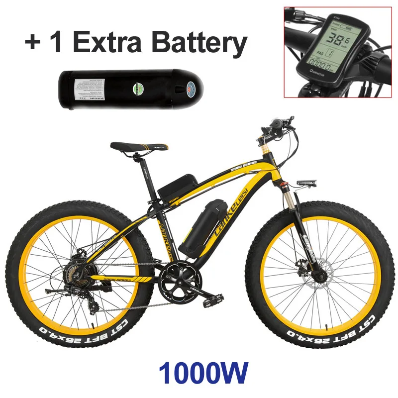 26 дюймов, Электрический горный велосипед, мужской Круизер, велосипедный Снежный велосипед, 4,0, толстая шина, Снежная шина, 1000 Вт, мощная, 48 В, литий-ионный аккумулятор - Цвет: LCD1000W Yellow Plus