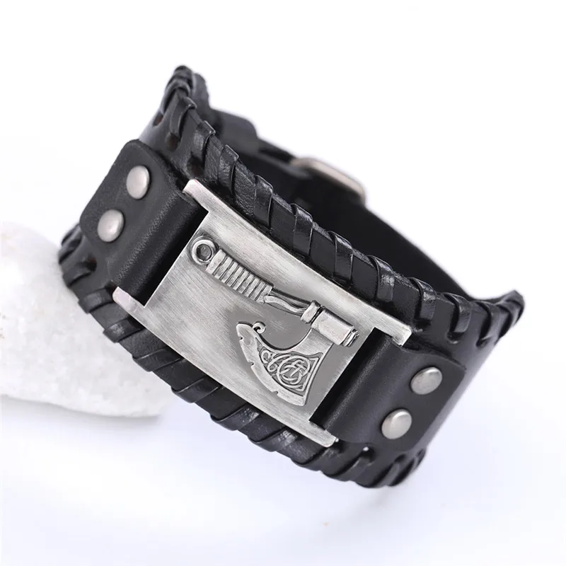 wide black-silver Skyrim славянский топор perun металлические изделия, соединитель талисманы кожаный браслет для мужчин опал Викинг ювелирные изделия обертывание браслет - Окраска металла: wide black-silver