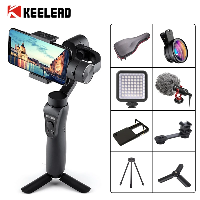 KEELEAD 3-Axis Handheld Gimbal Stabilizer For Smartphone Action Camera Gopro Video Record Vlog Live Selfie Stick Focus Pull Zoom
