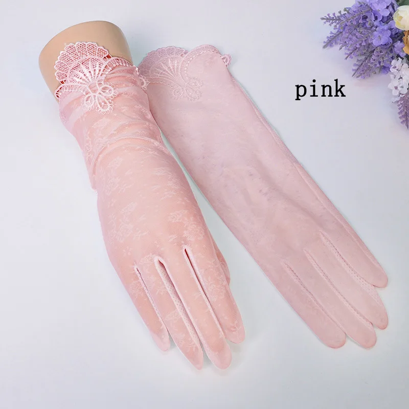 pink Новинка, женские перчатки с защитой от солнца, женские летние тонкие противоскользящие кружевные женские перчатки для вождения - Цвет: pink