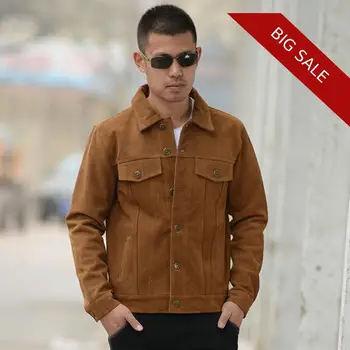 

2020 Brown Men American Casual Style Leather Jacket Plus Size XXXL Genuine Suede Cowhide Autumn Slim Fit Leather Coat