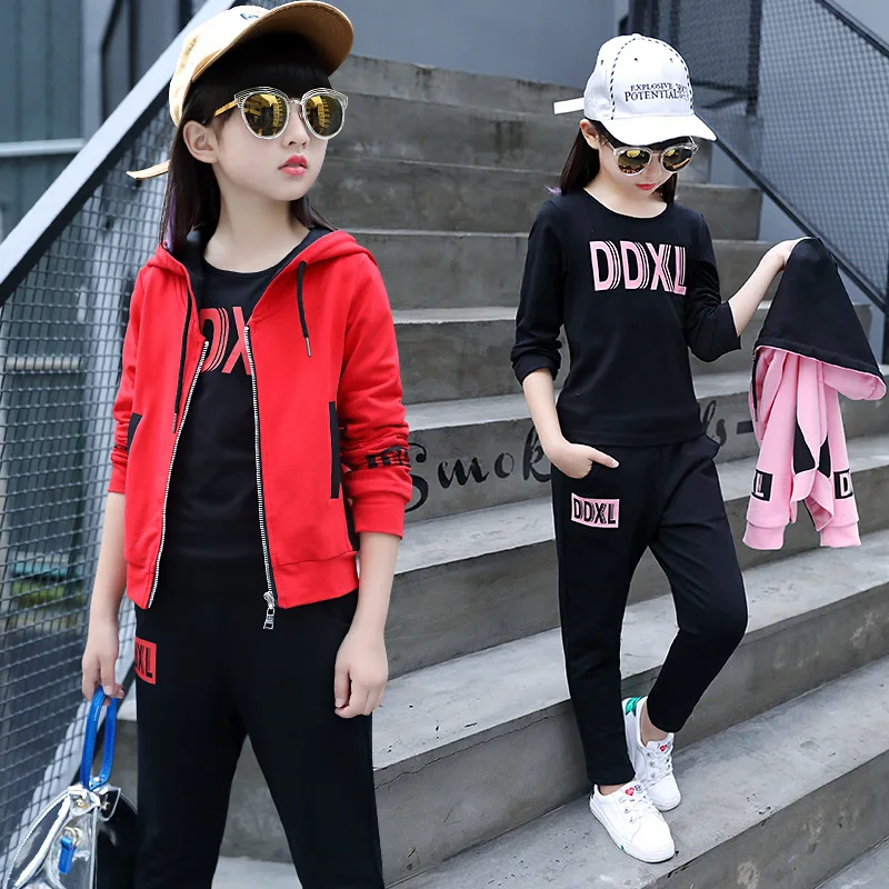 

Girls 2019 New Style Childrenswear Children Autumn Sports Set Big Boy Western Style Trendy Letters Hoodie Three-piece Set