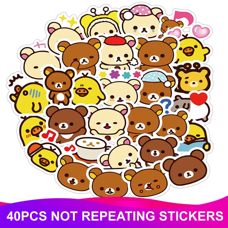 40 шт. в упаковке, Мультяшные наклейки Rilakkuma s, водонепроницаемые, ПВХ, скейтборд, багаж, скрапбукинг, гитара, забавный автомобиль, Vsco, наклейка для девочек, детская игрушка - Цвет: 40pcs Not repeating