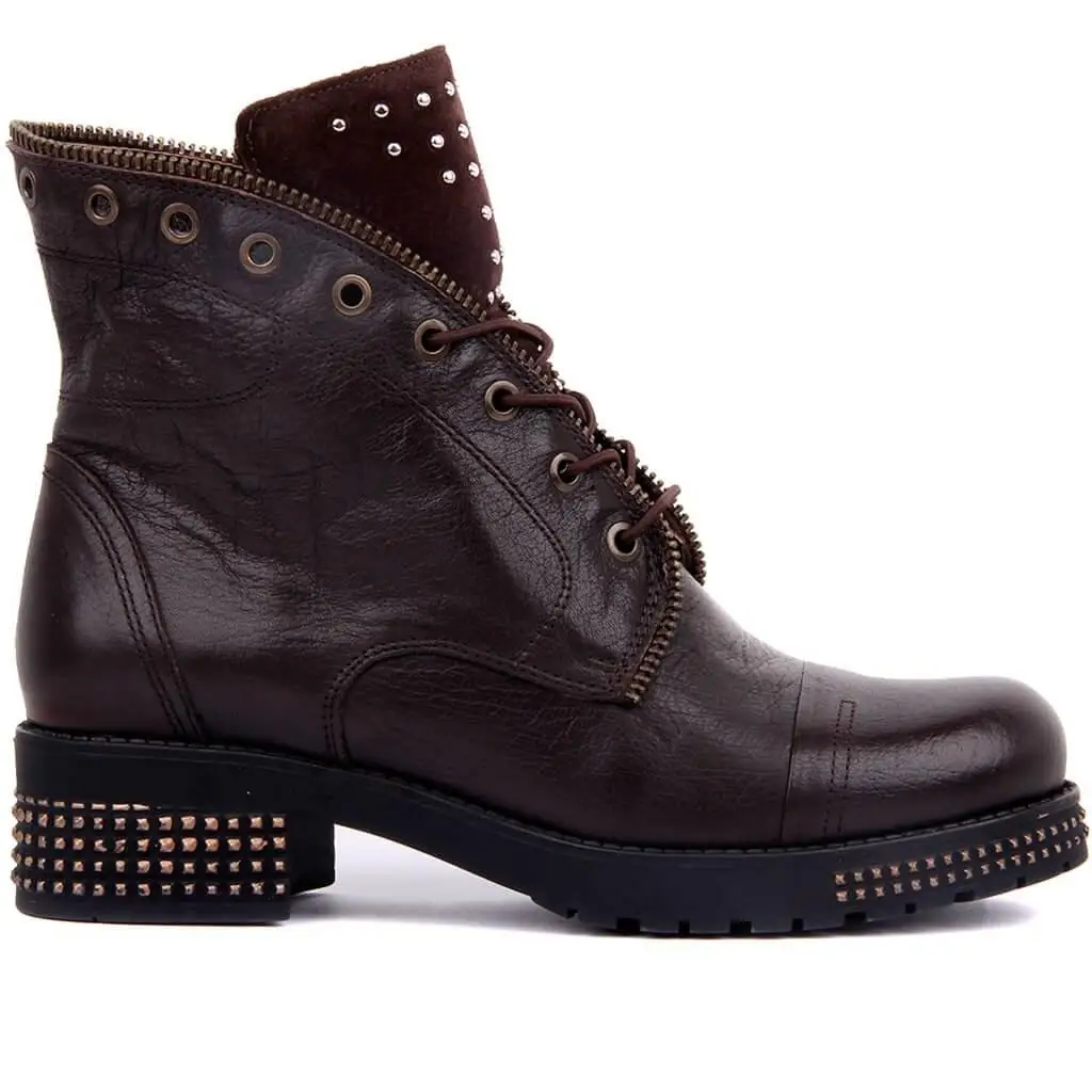 

Sail Lakers-Brown Leather Lace-Up Women Boots