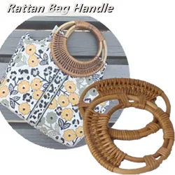 1PC Round Rattan Bag Handls For Purse Handle DIY Bag Hanger Wooden Bamboo Strap Cane Straw Bag Handle Knitted Bag Accessories