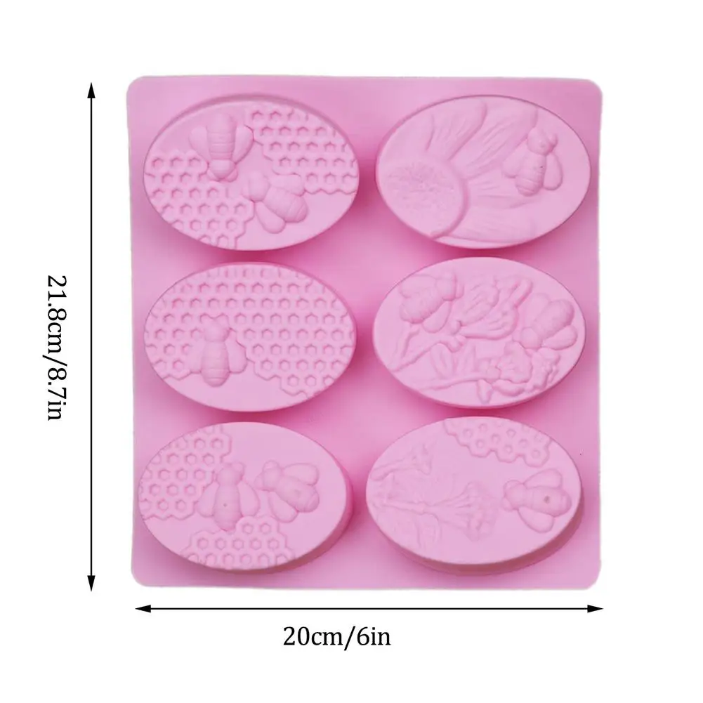 New 1 Pcs Honey Bee Silicone Soap Mold DIY Handmade Craft 3D Insect Soap Mold Silicone Oval 6 Forms Soap Molds For Soap Making
