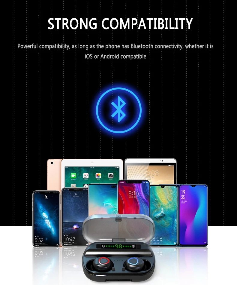 Mr 8D Wireless Earphone Bluetooth V5.0 Wireless Bluetooth Headphone LED Display With 2000mAh Power Bank Headset With Microphone