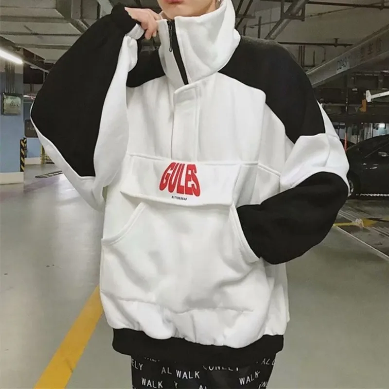 

Autumn Harajuku Style High Neck Plus Velvet Pullover Male Student Korean Version of The Trend of Loose Long-sleeved Ins Lovers
