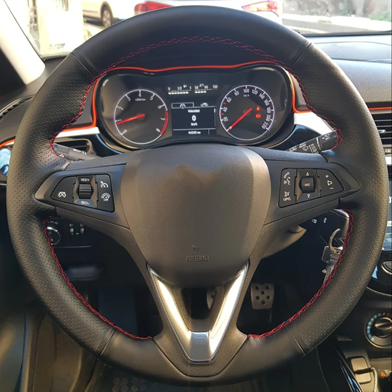 자동차 스티어링 휠 커버, 맞춤형 마이크로 화이버 가죽, Opel Astra (K) Corsa (E) CrosslandX GrandlandX insignia용