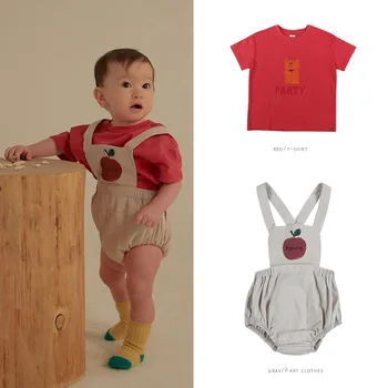 

IN STOCK Ins 2020ss Spring and Summer Jelly Same Style Children's Suit Girl Baby Cute T-shirt Apple Pattern Bib Baby Rompers