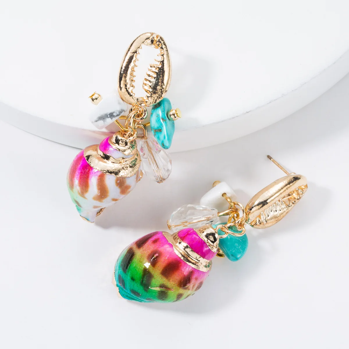 

NEW Fashion Multi-layer Alloy Rainbow Sea Conch Shell Drop Earrings for Women Female Bohemian Statement Ocean Beach Jewelry