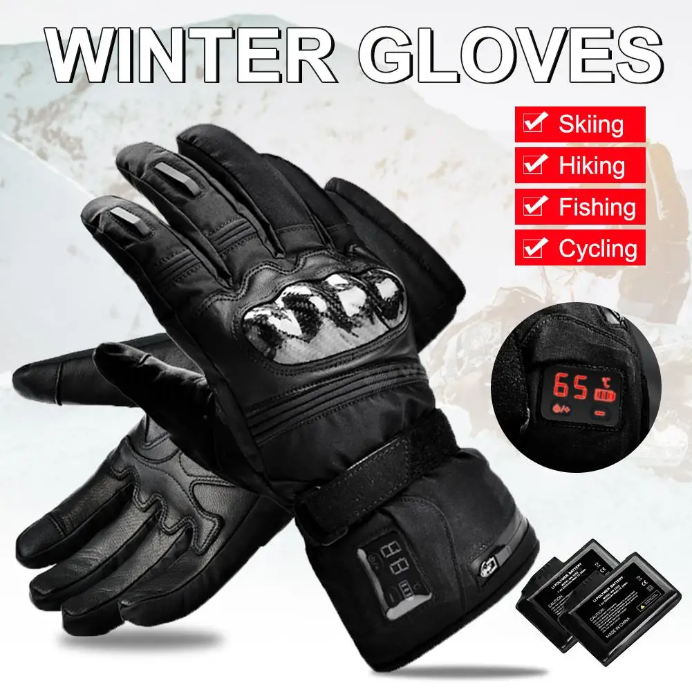 

Motorcycle Electric Heated Gloves With Digital Display Windproof Skiing Winter Warm Heating Gloves Battery Powered For Men Women