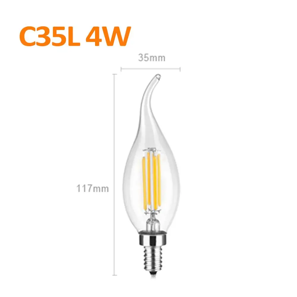 C35L E14 4W Винтажный светодиодный светильник с нитью накаливания, лампа Эдисона, ретро лампы переменного тока 220 В, E27, E14, bombillas для дома, заменить украшение, лампы накаливания - Цвет: C35L E14 4W
