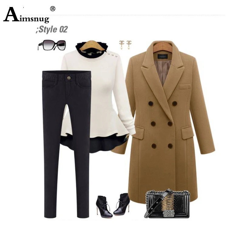 Aimsnug размера плюс 6XL осеннее Женское пальто с отворотом, с длинным рукавом, с высокой уличной шерстью, Тренч, Одноцветный, на пуговицах, длинная верхняя одежда, больше размера