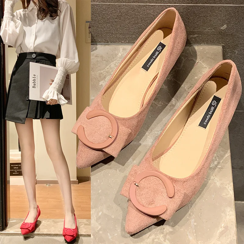 

Spring Thin Heeled Pointed-Toe Suede Shoes Women's Korean-style Bow Cat with Low-top Shoes Subnet Red Fashion WOMEN'S Shoes