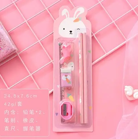 rabbit 1 Набор Kawaii Мультфильм Единорог кролик HB деревянные карандаши для детей эскиз исследования карандаши с линейкой ластик Ручка точилка подарочный набор - Цвет: rabbit