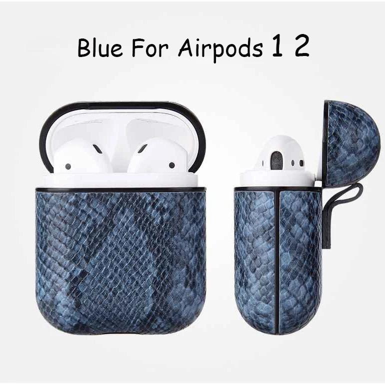 BlueForAirpods12 Чехол для AirPods 2 Coque, беспроводные Bluetooth наушники, Ретро стиль, змеиная кожа, из искусственной кожи, мужская сумка, чехол для Airpods Pro, чехол для зарядки - Цвет: BlueForAirpods12