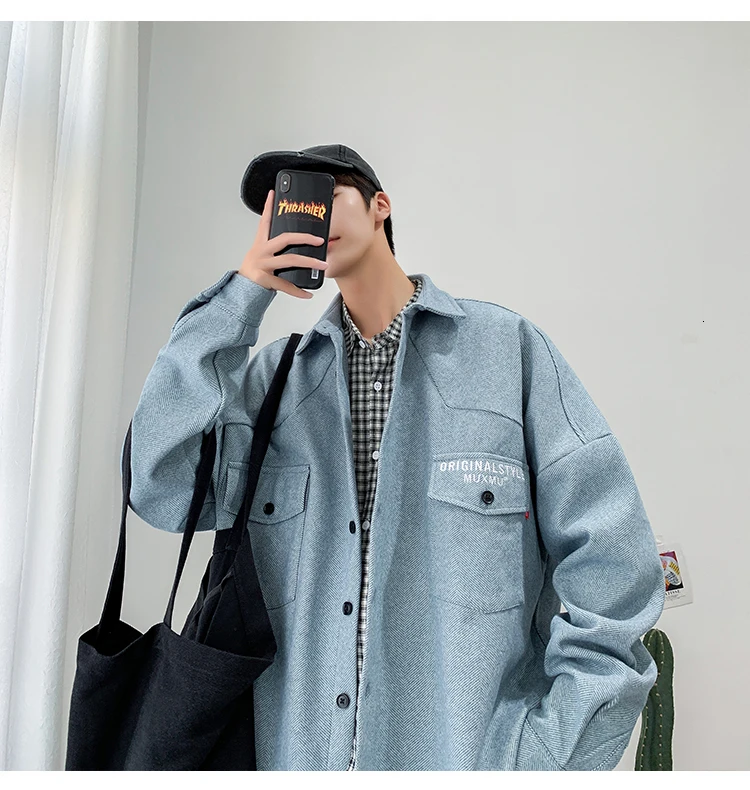 Autumn New Woolen Jacket Men Fashion Solid Color Casual Woolen Coat Man Streetwear Wild Loose Jackets Male Clothes M-2XL