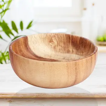 

20x7.5cm Kitchen Wooden Fruit Soup Salad Bowl Food Container Tableware for Home Restaurant Supplies
