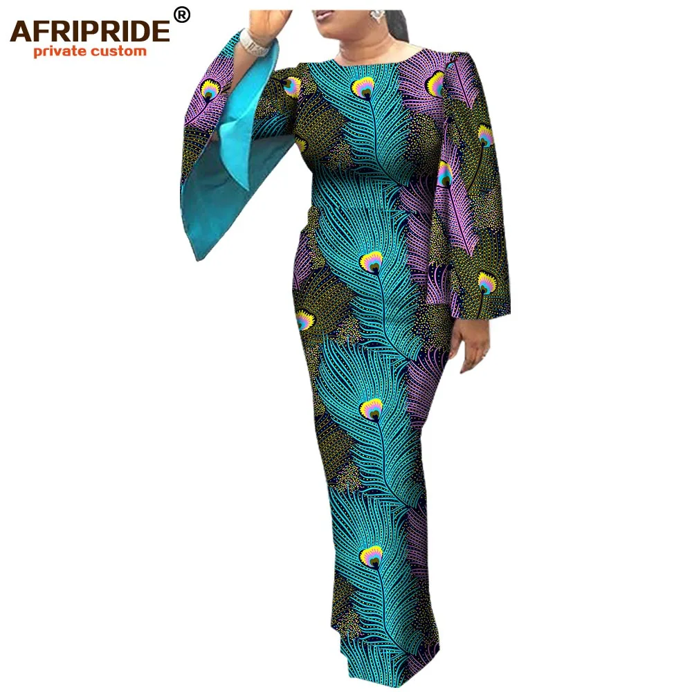 

2019 african clothes casual dress for women AFRIPRIDE full cloak sleeve o-neck ankle-length women batik cotton dress A7225110