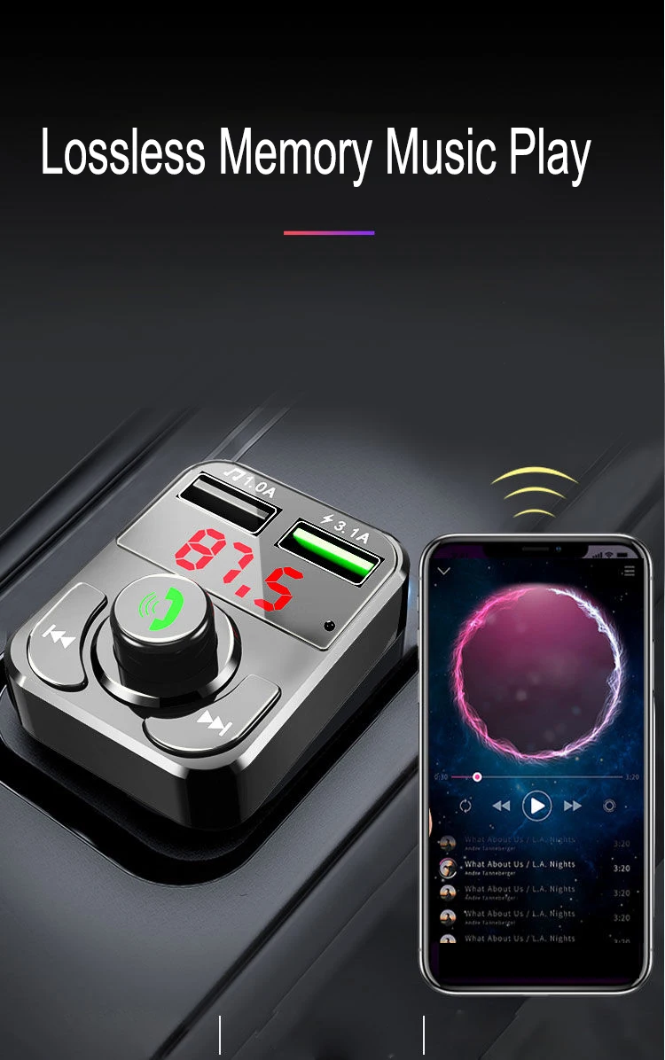 JINSERTA Bluetooth 5.0 FM Transmitter Car Handsfree Calling Dual USB Charger Support U Disk/ TF Card Mp3 Music Player