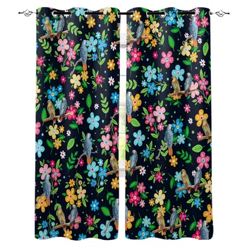 

Black Color Parrot Flower Spring Window Curtains Living Room Curtain Home Decor